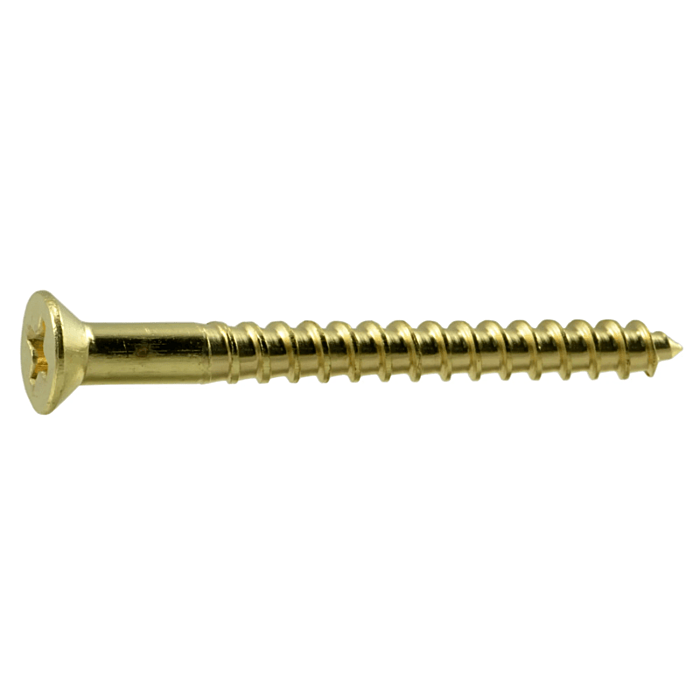 #6 x 1-1/2" Phillips Flat Head, Wood Screw, Brass (Bulk Box 4 pk)