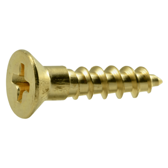 #8 x 3/4" Phillips Flat Head, Wood Screw, Brass (Bulk Box 8 pk)