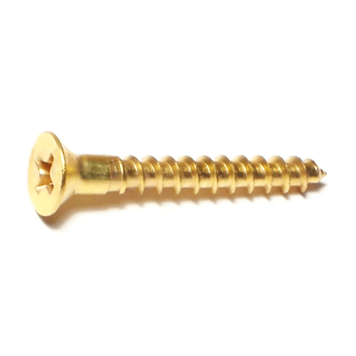 #8 x 1-1/4" Phillips Flat Head, Wood Screw, Brass (Bulk Box 4 pk)