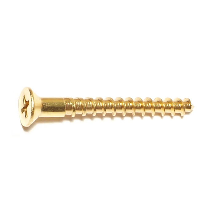 #8 x 1-1/2" Phillips Flat Head, Wood Screw, Brass (Bulk Box 4 pk)