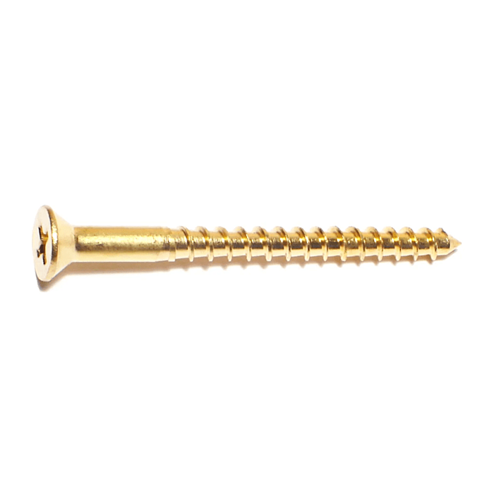 #8 x 2" Phillips Flat Head, Wood Screw, Brass (Bulk Box 3 pk)