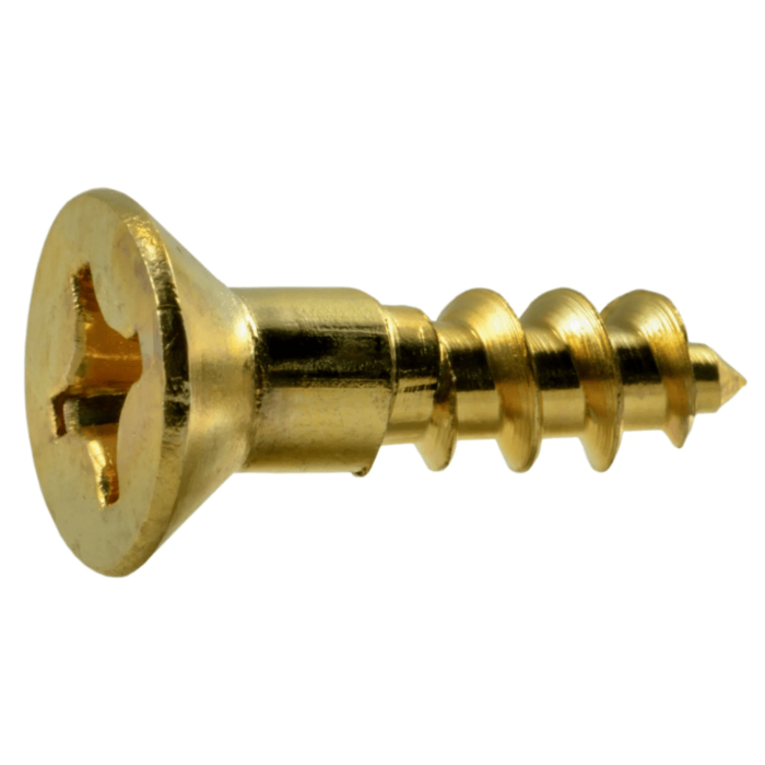 #10 x 3/4" Phillips Flat Head, Wood Screw, Brass (Bulk Box 3 pk)