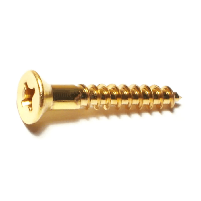 #10 x 1-1/4" Phillips Flat Head, Wood Screw, Brass (Bulk Box 3 pk)