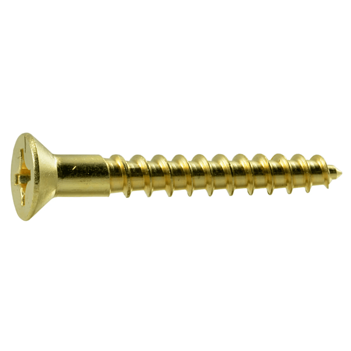 #10 x 1-1/2" Phillips Flat Head, Wood Screw, Brass (Bulk Box 3 pk)