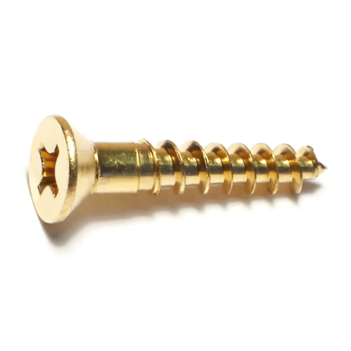 #12 x 1-1/4" Phillips Flat Head, Wood Screw, Brass (Bulk Box 2 pk)