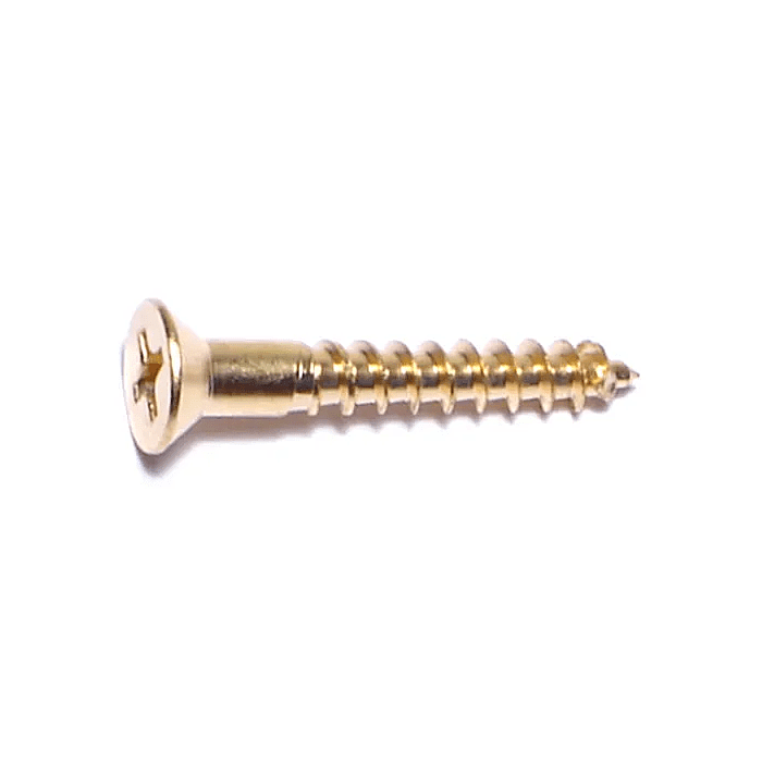 #7 x 1" Phillips Flat Head, Wood Screw, Brass (Bulk Box 4 pk)