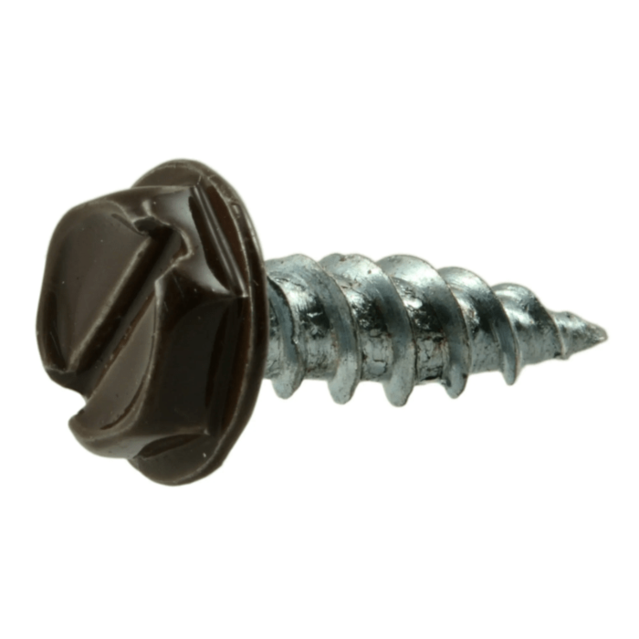 #7 x 1/2" Slotted Hex Washer Head, Gutter Screw, Zinc, Brown (Bulk Box 1 lb)