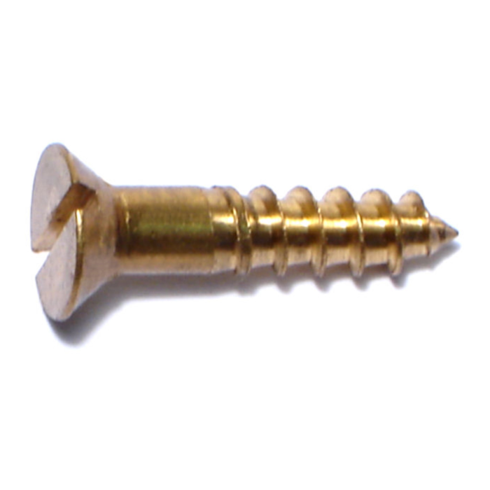 #12 x 1" Slotted Flat Head, Wood Screw, Brass 