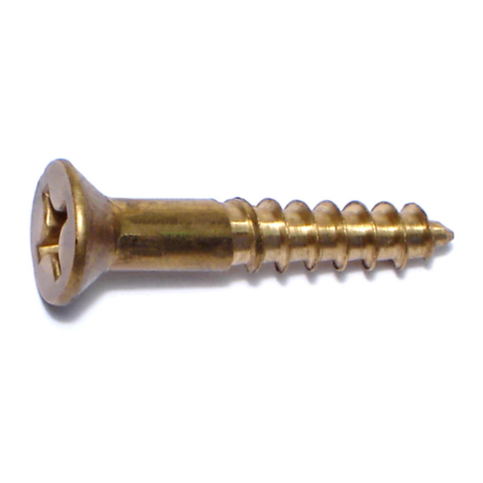 #12 x 1-1/4" Slotted Flat Head, Wood Screw, Brass 