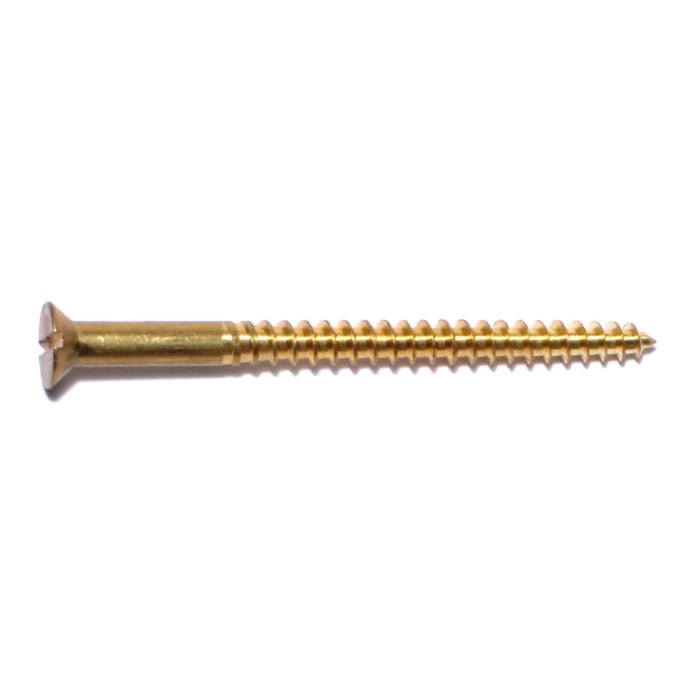 #12 x 3" Slotted Flat Head, Wood Screw, Brass 