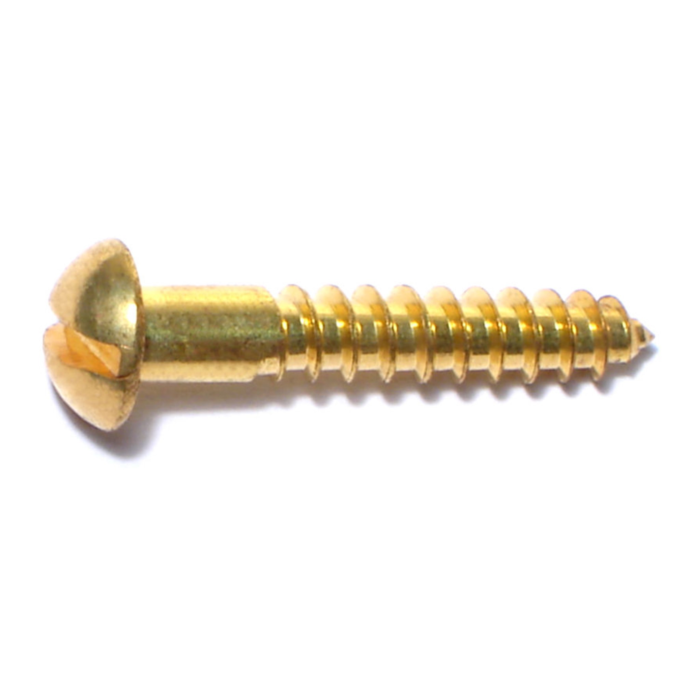 #12 x 1-1/4" Slotted Round Head, Wood Screw, Brass 