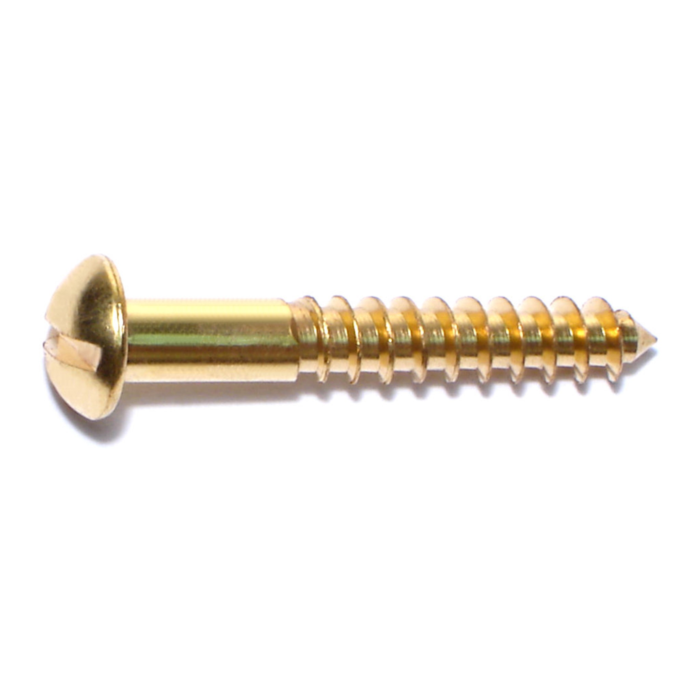 #12 x 1-1/2" Slotted Round Head, Wood Screw, Brass 