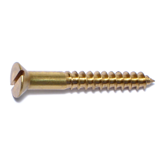 #10 x 1-1/2" Slotted Flat Head, Wood Screw, Brass 