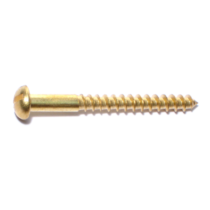 #10 x 2" Slotted Round Head, Wood Screw, Brass 