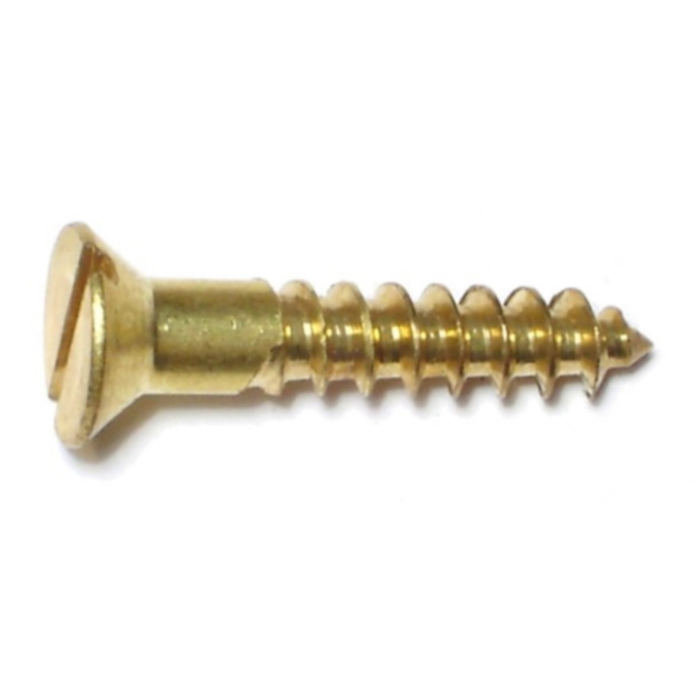 #8 x 1" Slotted Flat Head, Wood Screw, Brass 