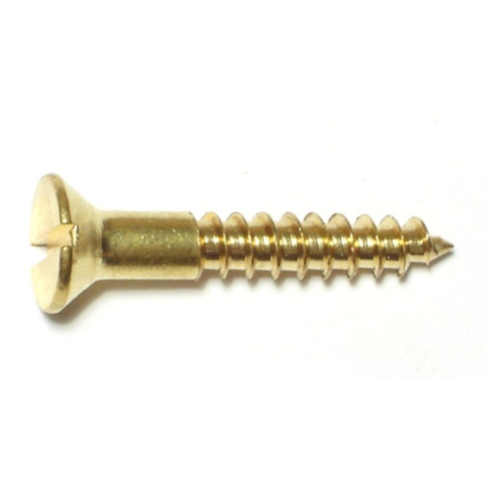 #8 x 1-1/4" Slotted Flat Head, Wood Screw, Brass 