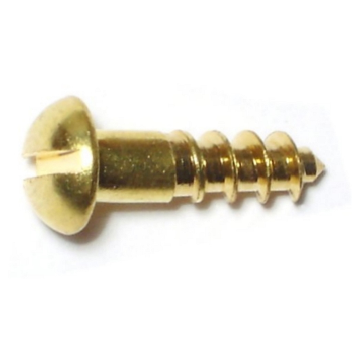 #8 x 5/8" Slotted Round Head, Wood Screw, Brass 