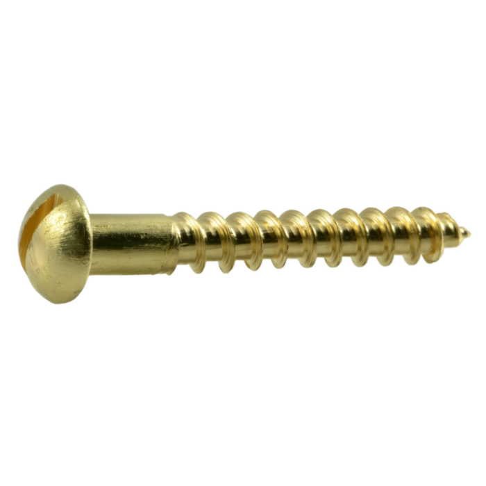 #8 x 1-1/4" Slotted Round Head, Wood Screw, Brass 