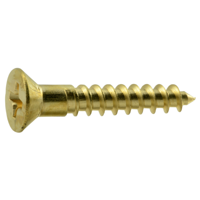 #8 x 1" Phillips Flat Head, Wood Screw, Brass 