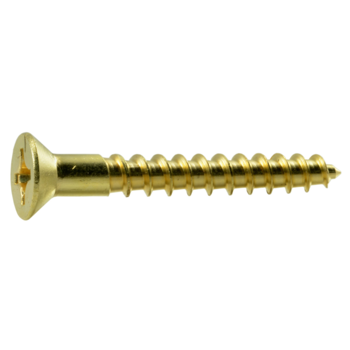 #10 x 1-1/2" Slotted Flat Head, Wood Screw, Brass 