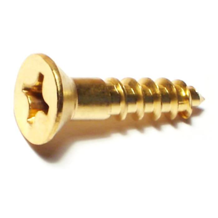 #12 x 1" Slotted Flat Head, Wood Screw, Brass 