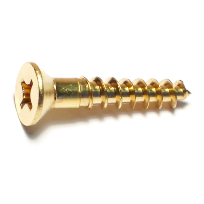 #12 x 1-1/4" Slotted Flat Head, Wood Screw, Brass 