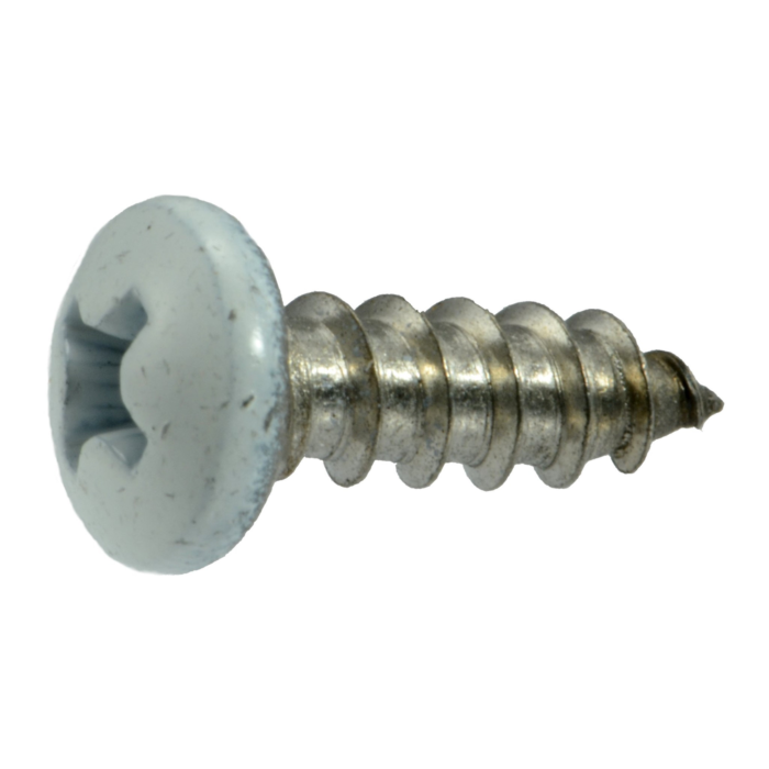 #8 x 1/2" Phillips Pan Head, Sheet Metal Screw, Stainless Steel, White 