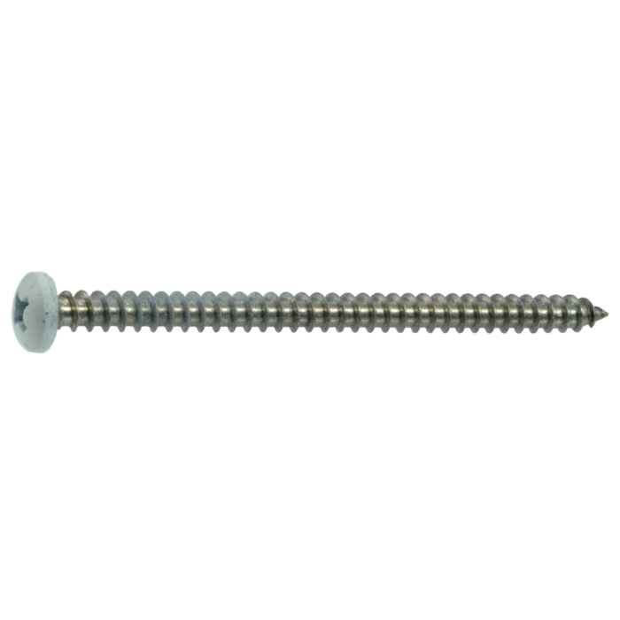 #8 x 2-1/2" Phillips Pan Head, Sheet Metal Screw, Stainless Steel, White 