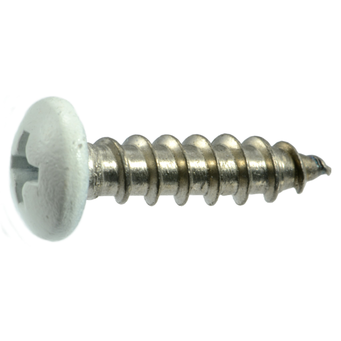 #10 x 3/4" Phillips Pan Head, Sheet Metal Screw, Stainless Steel, White 