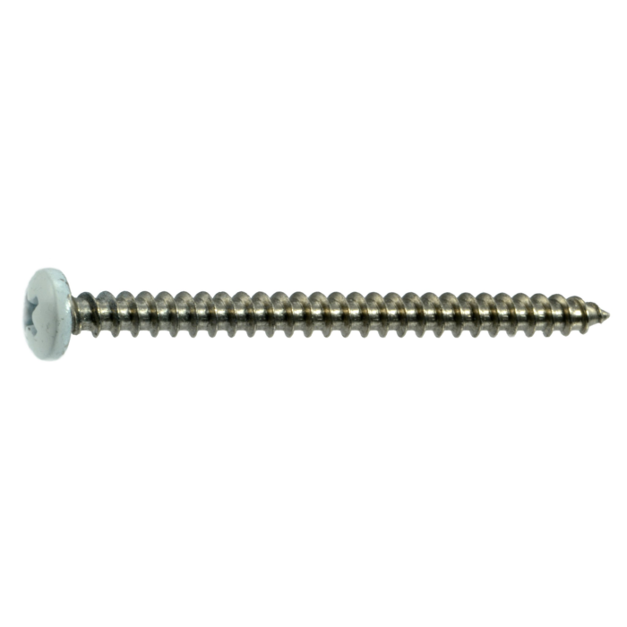 #10 x 2-1/2" Phillips Pan Head, Sheet Metal Screw, Stainless Steel, White 