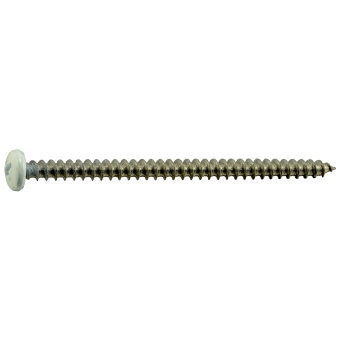 #10 x 3" Phillips Pan Head, Sheet Metal Screw, Stainless Steel, White 