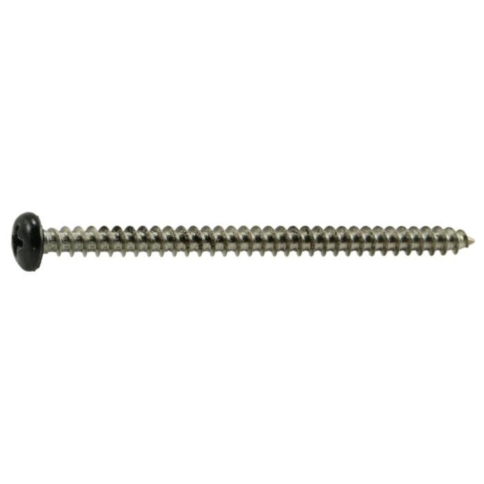 #10 x 3" Phillips Pan Head, Sheet Metal Screw, Stainless Steel, Black 