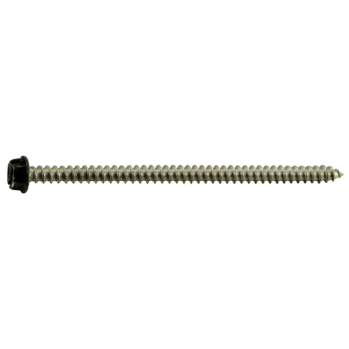 #8 x 3" Slotted Hex Head, Sheet Metal Screw, Stainless Steel, Black 