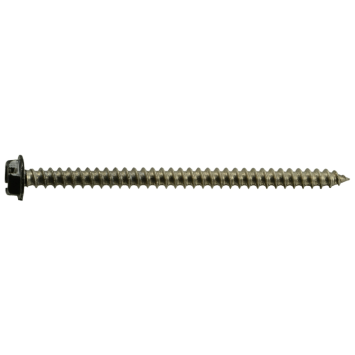 #10 x 3" Slotted Hex Head, Sheet Metal Screw, Stainless Steel, Black 
