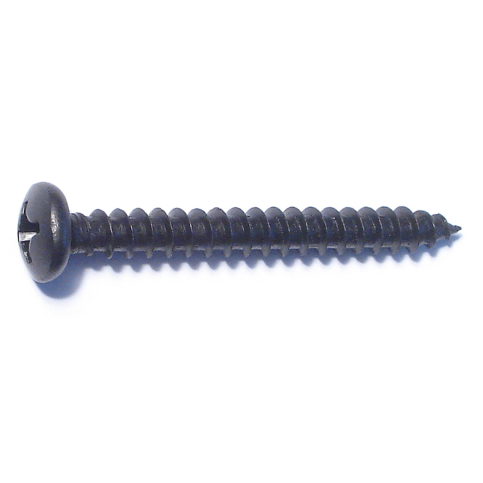 #12 x 2" Phillips Pan Head, Sheet Metal Screw, Zinc, Black 