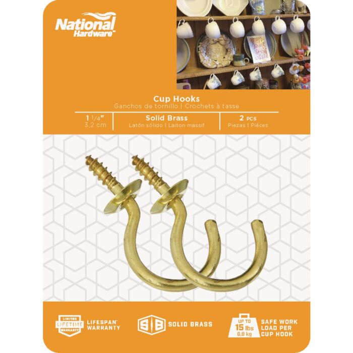 National Hardware Cup Hook (Brass - 2 pk) 1-7/8 in.