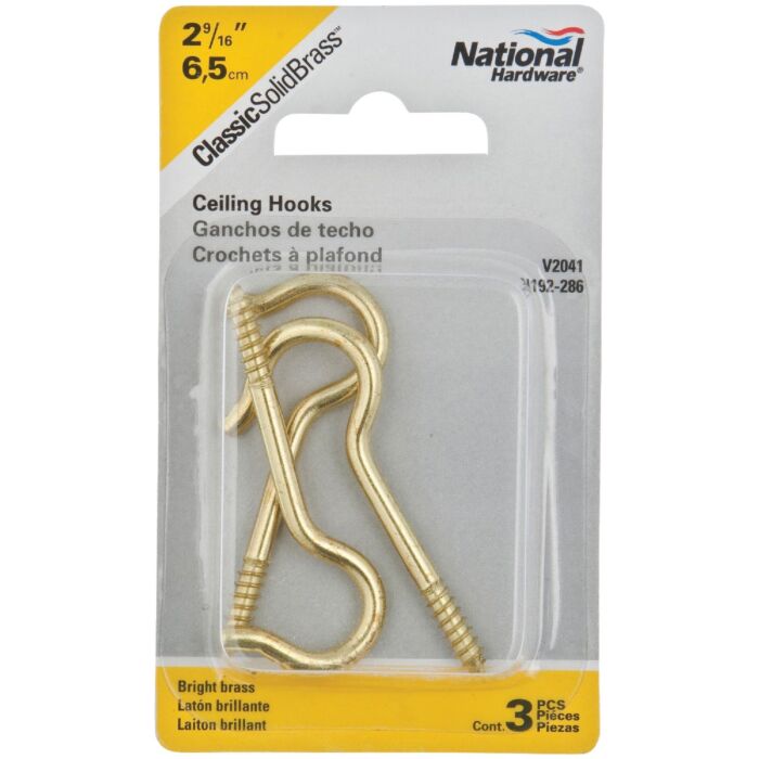 National Hardware Ceiling Hook (Brass - 3 pk) 2-9/16 in.