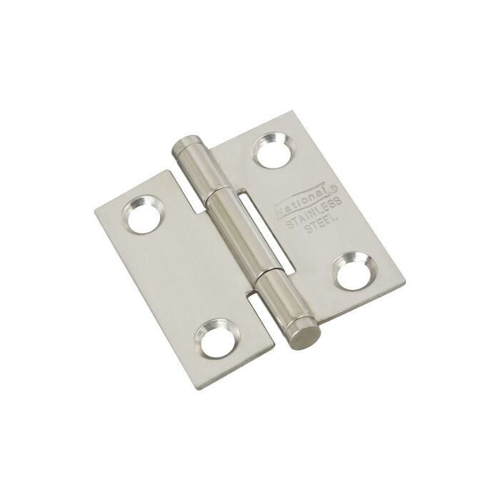 National Hardware Door Hinge 1-1/2 in, Square Corner, Removable Pin, Full Mortise, SS, 2pk