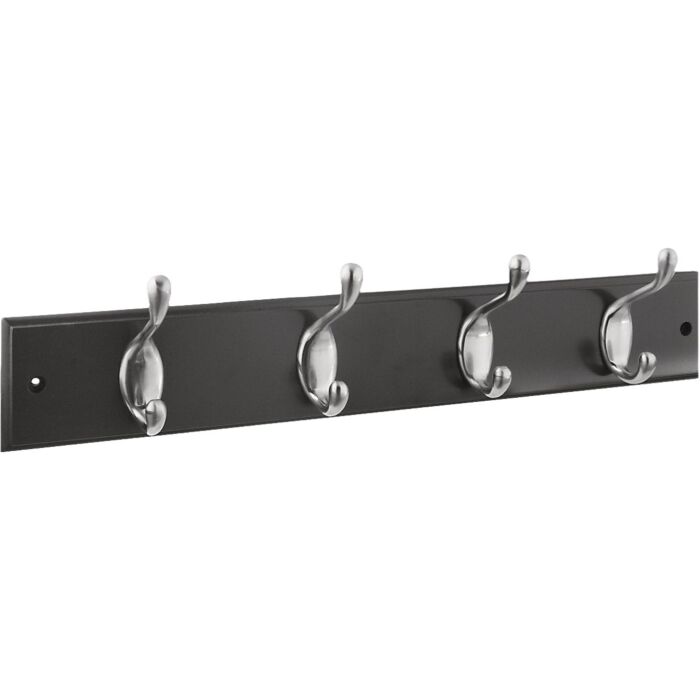National Hardware 18 In. 4-Hook Satin Nickel/Black Hook Rail