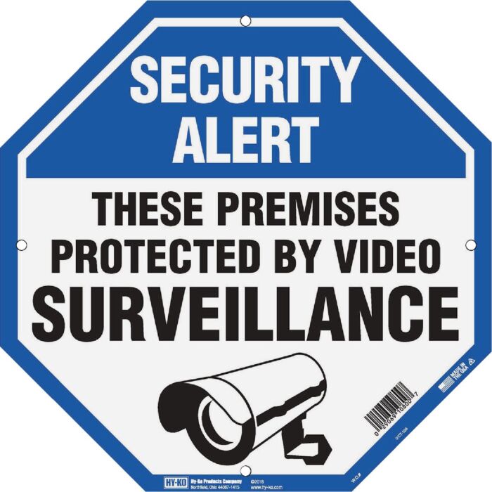 HY-KO Hy-Ko 12 x 12 Plastic Sign, These Premises Protected By Video Survelliance