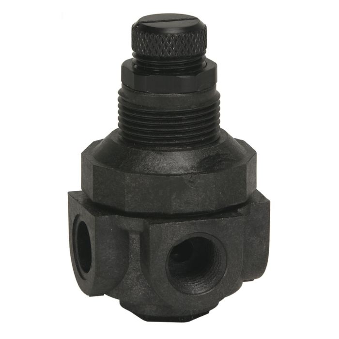 WATTS 1/4 In Miniature Plastic Water Pressure Regulator, Npt Female, Acetal Plug, 0-25 psi, Gauge Port/90Degree Inlet To Outlet