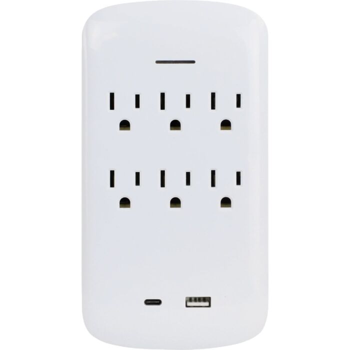 Prime 15A Wire & Cable 6-Outlet Surge Tap w/ USB-A & USB-C (White)