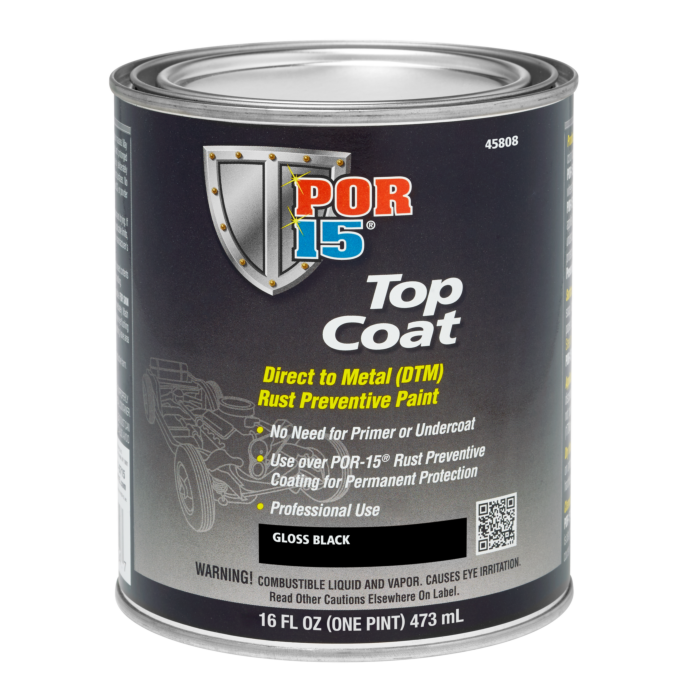 POR-15® 45808 1 pt Gloss BlackLiquid Rust Preventive Top Coat DTM Paint