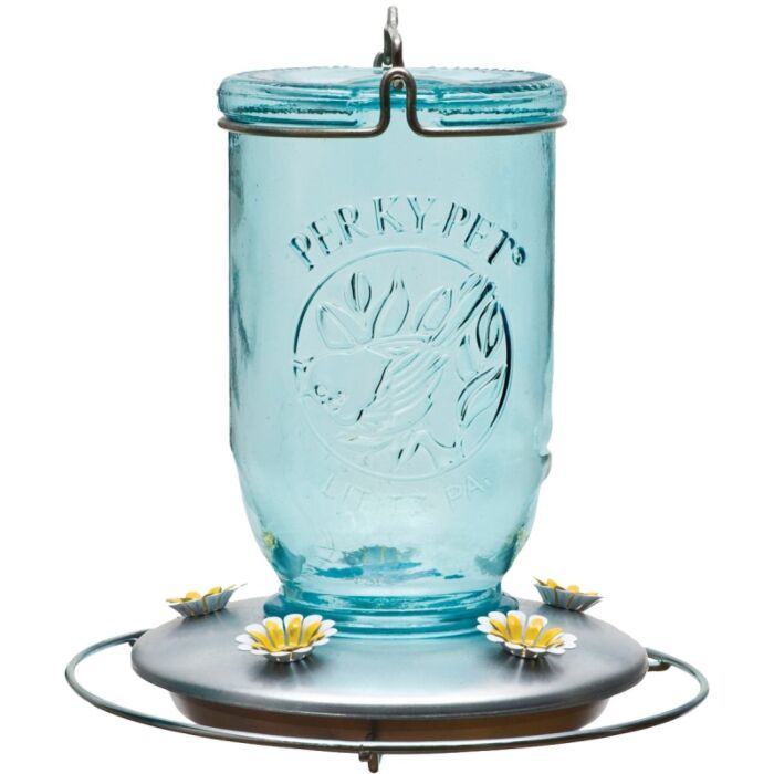 Perky-Pet Glass Bird Feeder w/ 5-Ports/Perches (Blue) 32 oz