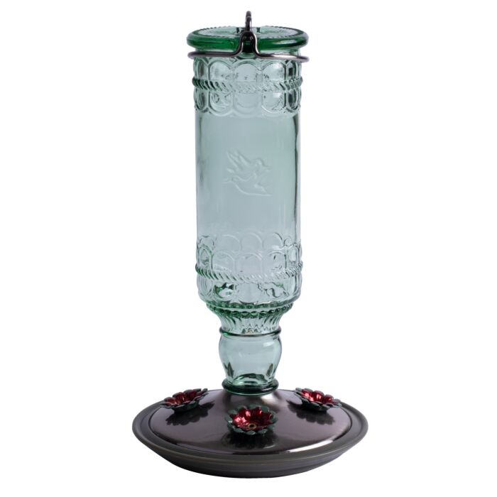 Perky-Pet Glass Antique Bottle Hummingbird Feeder (Green) 10 oz