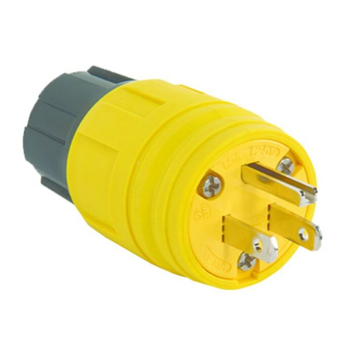 Pass & Seymour Legrand PS14W47CCV3 Watertight Plug, 2 -Pole, 15 A, 125 V, IP65, 66, 67, NEMA: NEMA 5-15P, Yellow