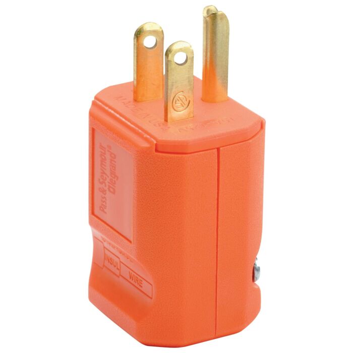 Pass & Seymour PS5965OCC20 Electrical Plug, Straight Blade, 15 A, 125 V, NEMA: NEMA 5-15P, Orange