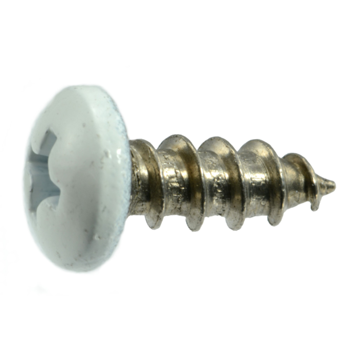 #10 x 1/2" Phillips Pan Head, Sheet Metal Screw, Stainless Steel, White 