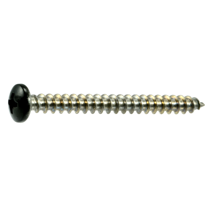 #10 x 2" Phillips Pan Head, Sheet Metal Screw, Stainless Steel, Black 