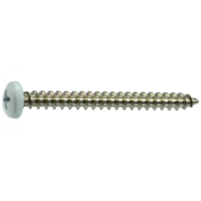 #10 x 2" Phillips Pan Head, Sheet Metal Screw, Stainless Steel, White 
